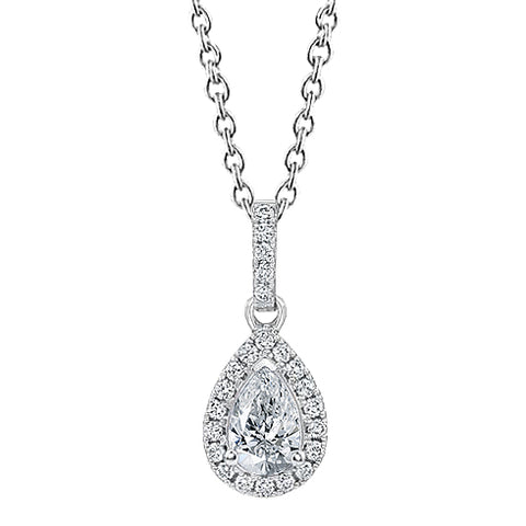 Pear And Round Diamond Necklace Pendant 1.45 Carat White Gold 14K