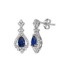 Pear Blue Sapphire Jewelry Diamond Stud Earring Gold Jewelry 2.60 Ct.