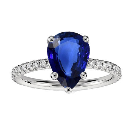 Pear Blue Sapphire Ring With Accents 3 Carats