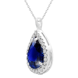 Pear Blue Sapphire & Round Natural Earth Mined Diamond Pendant Basket Set 5.25 Carats
