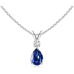 Pear Blue Sapphire & Round Diamond Teardrop Pendant 1.50 Carats