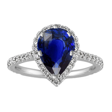Pear Ceylon Sapphire Diamond Ring 3.50 Carats White Gold 14K