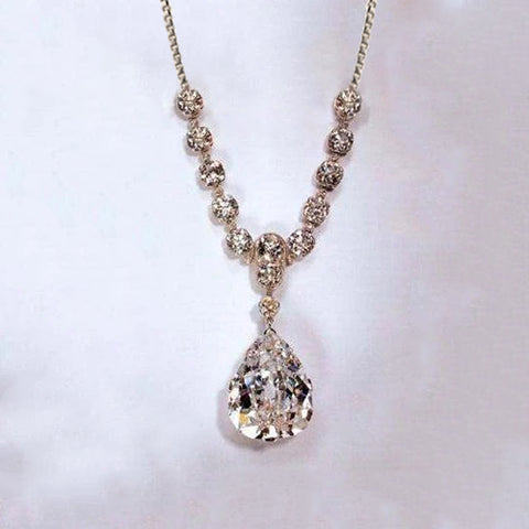 Pear Cut And Round Diamond Necklace Pendant 27 Carats White Gold 14K
