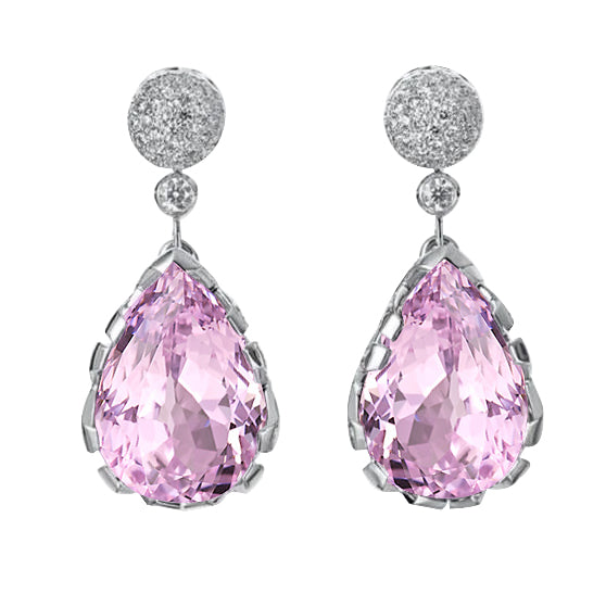 Best Amazing Stylish Pear Cut Kunzite And Round Diamond Dangle Earring