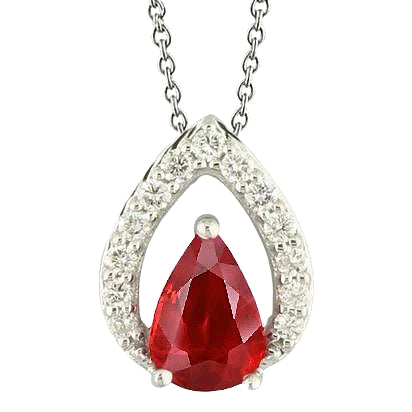 Pear Cut Ruby With Round Natural Earth Mined Diamond Pendant Necklace 5 Carat WG 14K