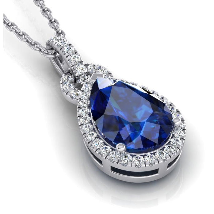 6.65 Ct. Pendant Necklace 14K Pear Tanzanite With Round Diamonds