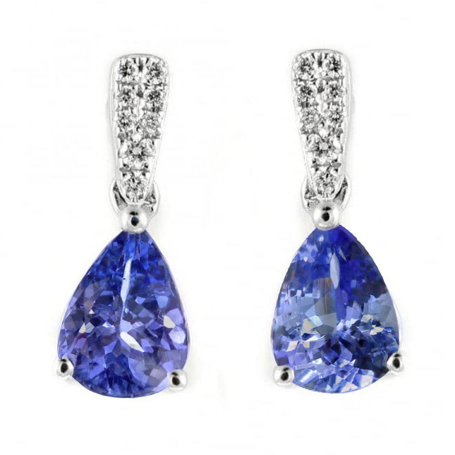 Pear Cut Tanzanite With Round Natural Earth Mined Diamonds 6 Ct Dangle Earrings Gold 14K