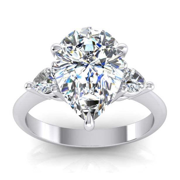 3 Stone Pear Engagement Ring 3.30 Ct. White Gold 14K