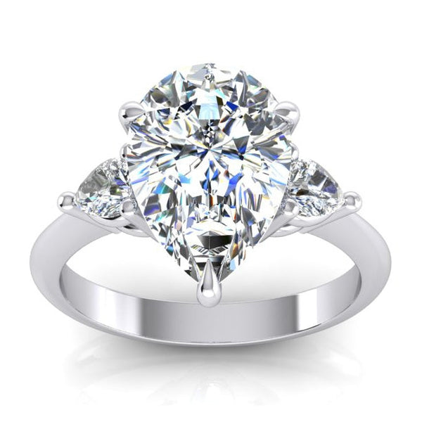 3 Stone Pear Engagement Ring 3.30 Ct. White Gold 14K