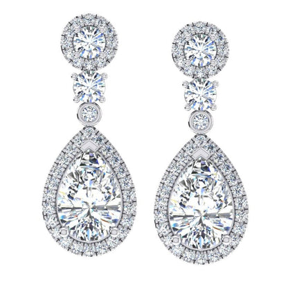 Halo Drop Diamond Earrings 10.50 Carats