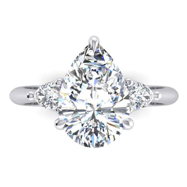 3 Stone Pear Engagement Ring 3.30 Ct. White Gold 14K