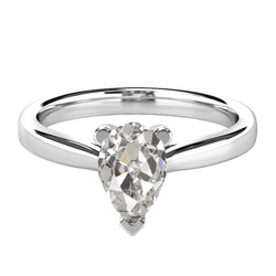 2 Carats Pear Diamond Old Cut Solitaire Ring 14K White Gold