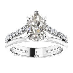 Pear Earth Mined Natural Real Diamond ( Not Lab Grown ) Old Cut Solitaire With Accents Ring 3 Carats