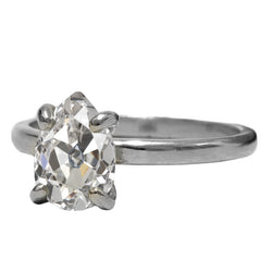 3 Carats Pear Diamond Old European Solitaire Engagement Ring
