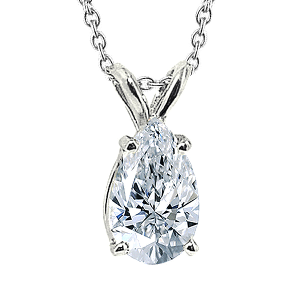 Pear Lab Grown Diamond Solitaire Pendant Women Necklace White Gold New 3 Cts.