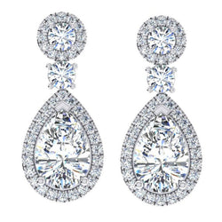 Pear Natural Earth Mined Diamond Gold Drop Earrings 8 Carats
