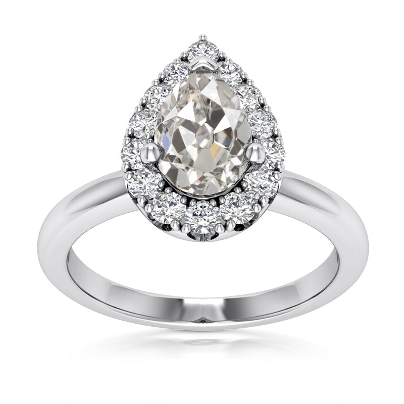 Pear Halo Anniversary Old Miner Diamond Ring