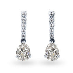Pear Old Cut Earth Mined Diamond Dangle Earrings Teardrop 3 Prong Set 6 Carats