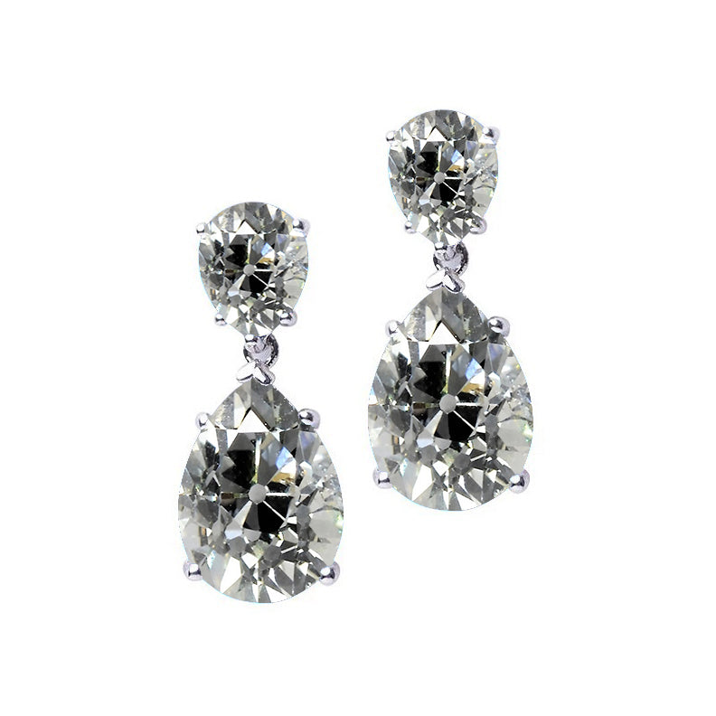 Pear Old Cut Diamond Drop Earrings 4 Prong Set 5.50 Carats White Gold