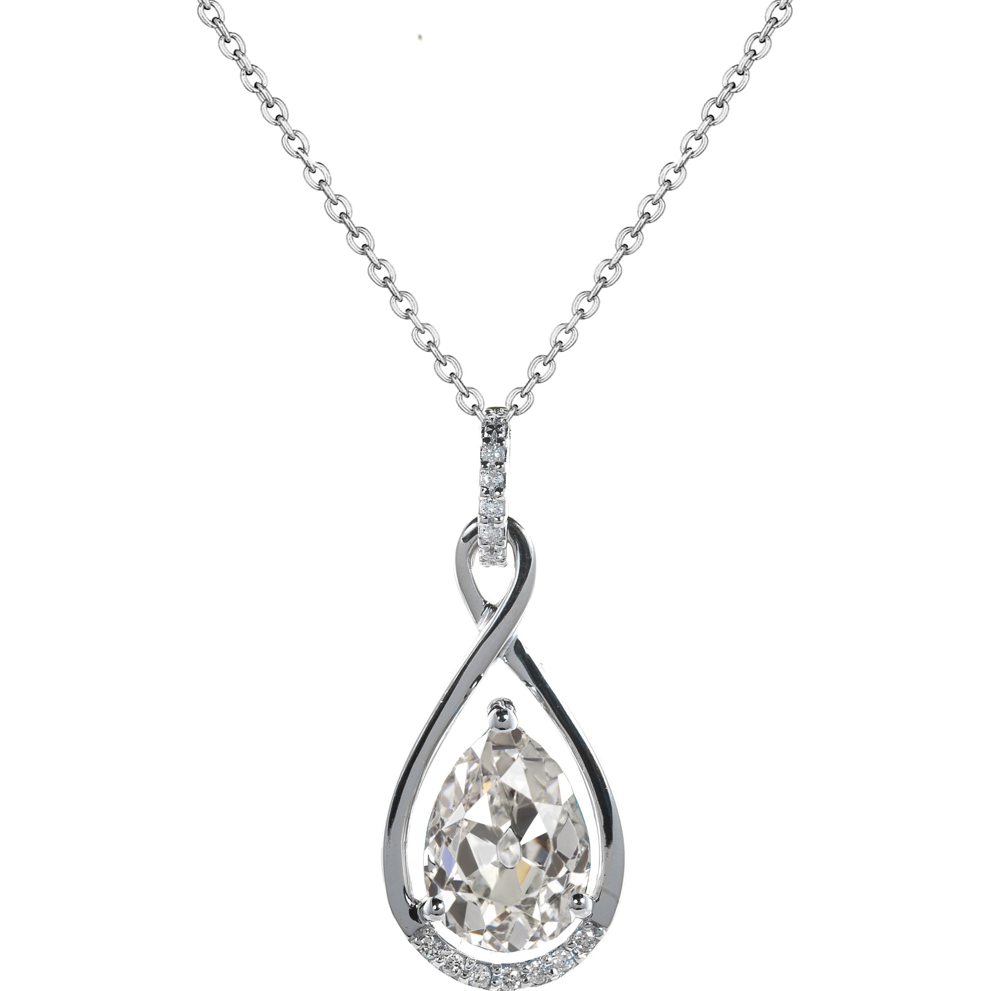 Pear Old Cut Diamond Gold Pendant 2 Carats Prong Set 