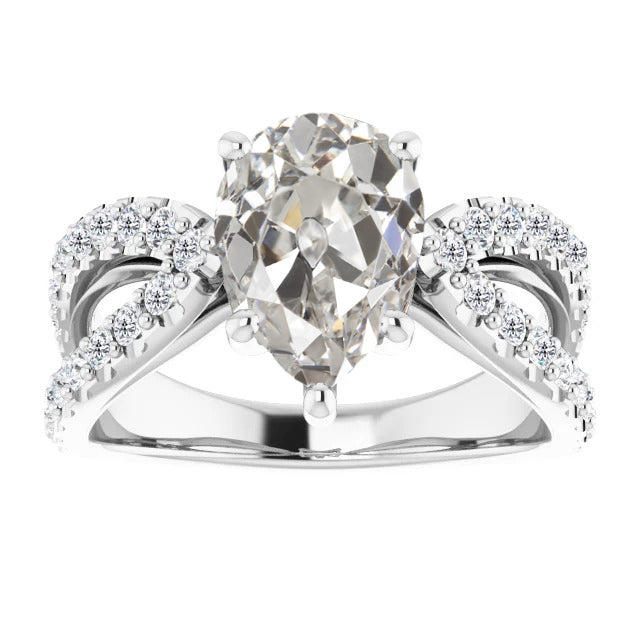 Pear Old Cut Diamond Jewelry Solitaire With Accents Ring 3.50 Carats