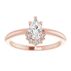 Pear Old Cut Natural Earth Mined Diamond Ring 5 Prong Set Tiara Style 2.50 Carats