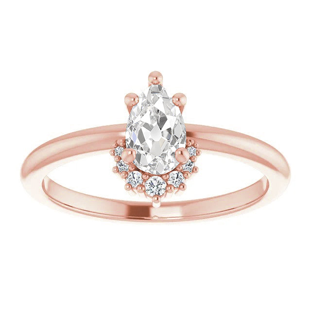 White GOLD Round Pear Old Cut Diamond Ring