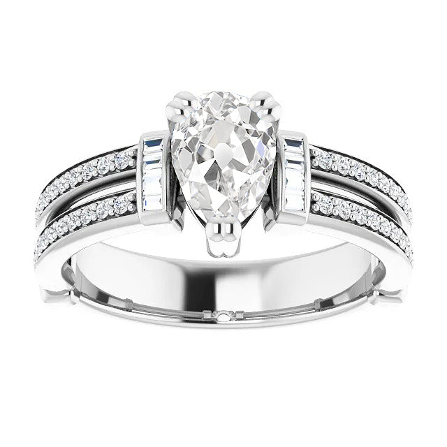 Pear Old Cut White Diamond Wedding Ring