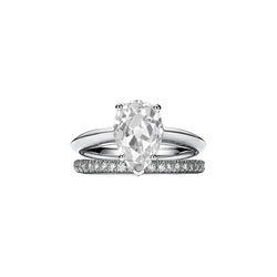Real  Pear Old Cut Solitaire Diamond Engagement Ring Band Set 3.50 Carats