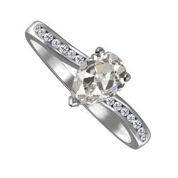 2 Carats Pear Old Cut Solitaire Ring With Accent White Gold 14K