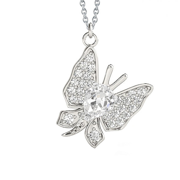 Pear Old Cut & Round Diamond Butterfly Pendant