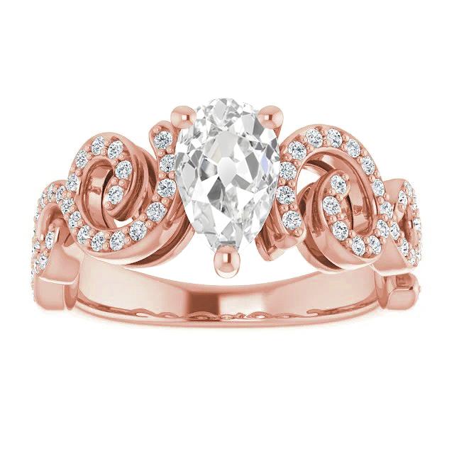 Rose Gold Pear Old Mine Cut Diamond Fancy Ring Twisted Shank