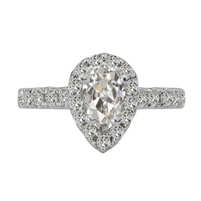 Pear Old Mine Cut Diamond Halo Ring