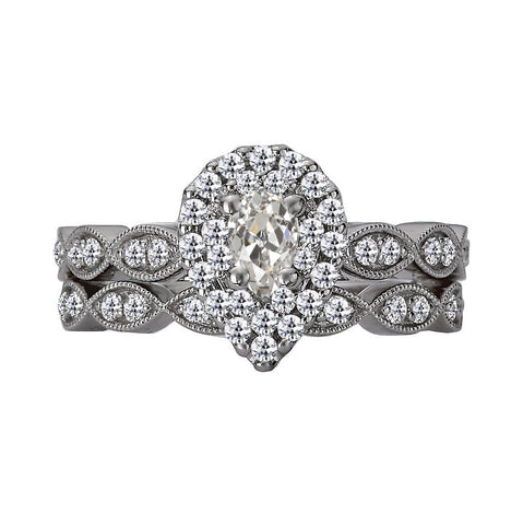 Old Miner Cut Diamond Halo Wedding Ring Set