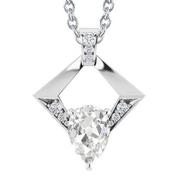 Pear Old Mine Cut Genuine Natural Earth Mined Diamond Pendant 3.50 Carats White Gold Jewelry