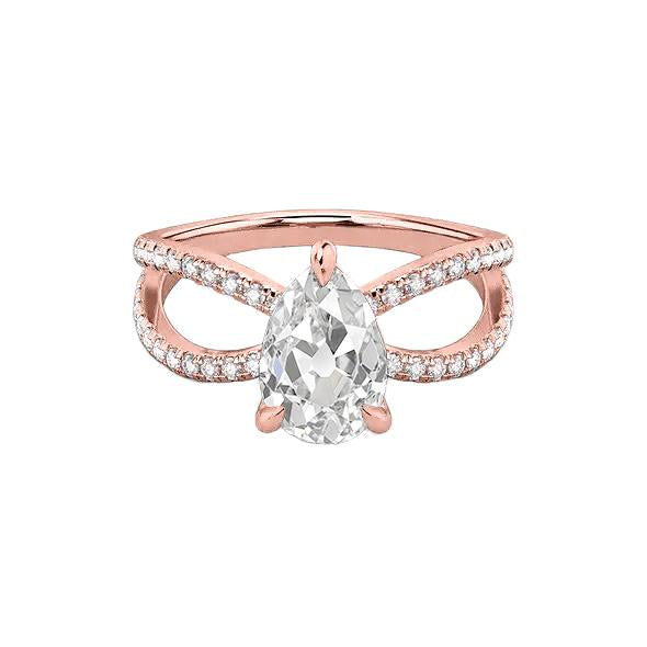White & Pear Old Miner Diamond Ring Rose Gold