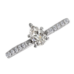 Pear Old Mine Cut Five Prong Engagement Ring 2 Carats Natural Diamond