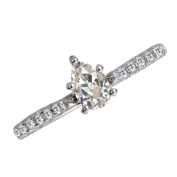 Pear Old Mine Cut Five Prong Engagement Ring 2 Carats