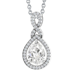 Pear Old Mine Cut Halo Real Natural Earth Mined Diamond Pendant 5 Carats Prong Set