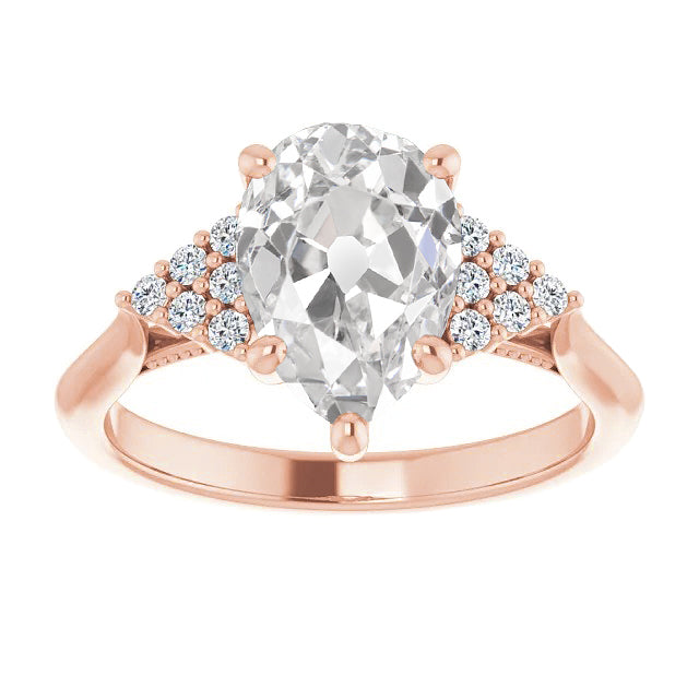 Pear Old Miner & Round Diamond Engagement Ring 
