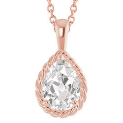Pear Old Mine Natural Earth Mined Diamond Slide Pendant With Chain 3 Carats Rose Gold 14K