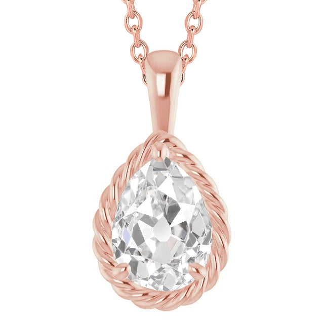 Pear Old Mine Diamond Slide Pendant With Chain
