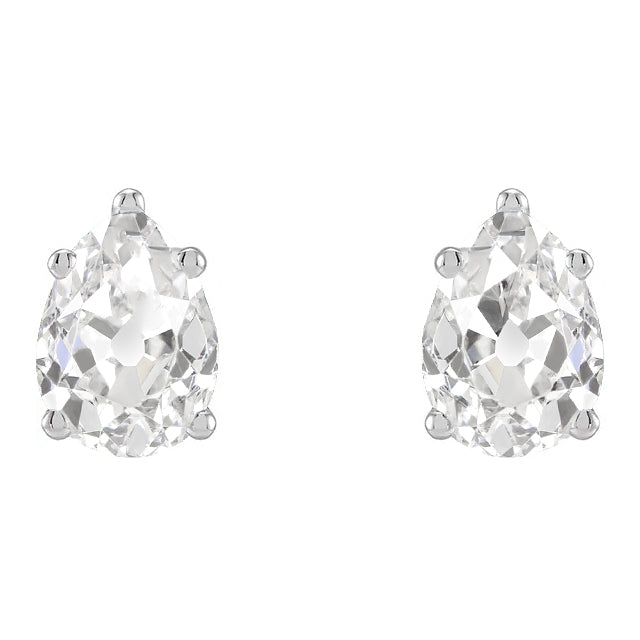 Pear Old Miner Diamond Gold Studs Solitaire Earrings
