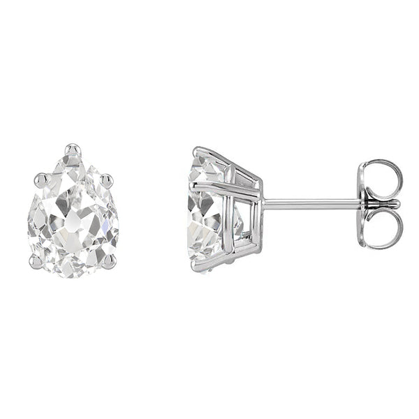 Pear Old Miner Diamond Gold Studs Solitaire Earrings