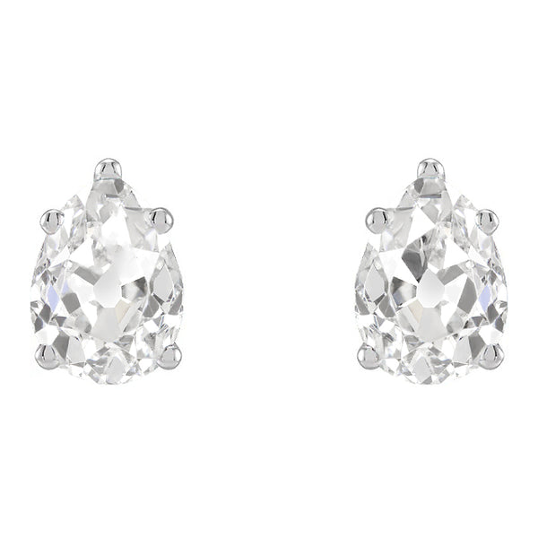 Pear Old Miner Diamond Gold Studs Solitaire Earrings