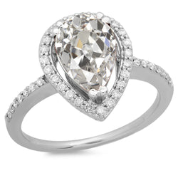Pear Old Miner & Round Diamond Halo Wedding Ring 14K Gold 7 Carats