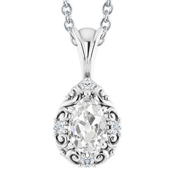 Pear Old Miner & Round Natural Earth Mined Diamond Pendant Vintage Style 3 Carats Gold 14K
