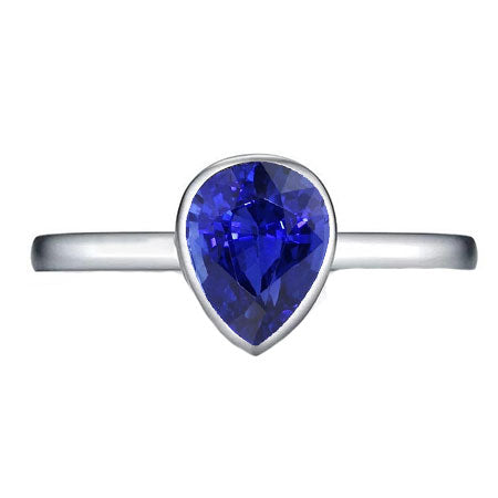 Pear Shaped Solitaire Ring 1.50 Ct Bezel Sri Lankan Sapphire
