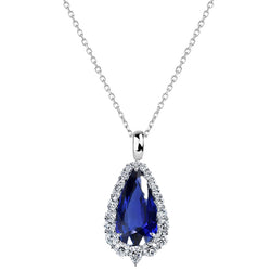 Pear Sri Lankan Sapphire Halo Teardrop Pendant & Natural Earth Mined Diamond 2.75 Carats