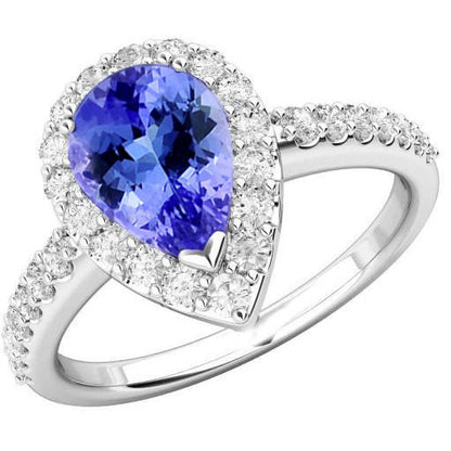 Pear Tanzanite With Round Diamonds 3.  Ring 1 White Gold  